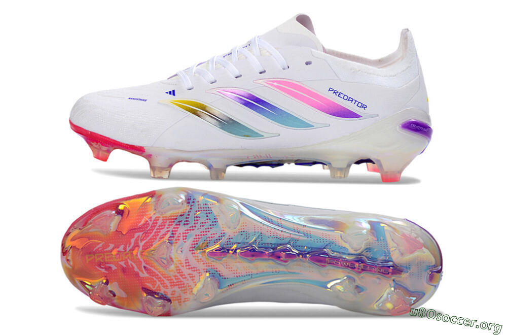 Adidas Predator 26 Elite FG Football Boots - White/Iridescent Pink/Iridescent Blue 1