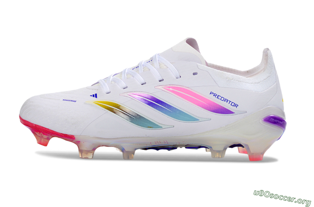 Adidas Predator 26 Elite FG Football Boots - White/Iridescent Pink/Iridescent Blue 3