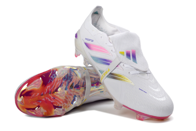 Adidas Predator 26 Elite Fold-Over Tongue FG Football Boots - White/Iridescent Fusion/Neon Bright