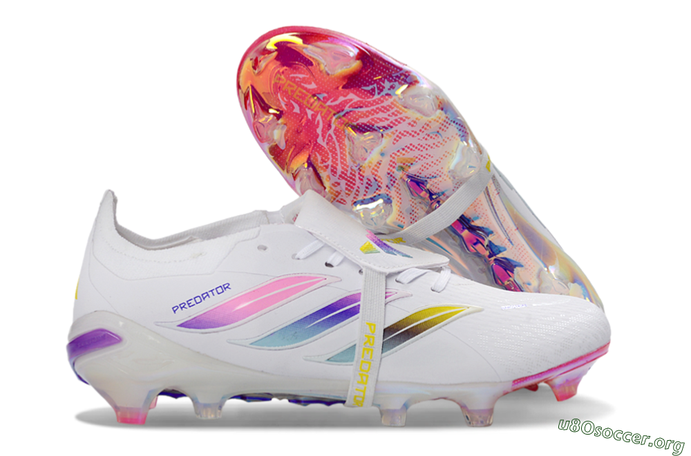 Adidas Predator 26 Elite Fold-Over Tongue FG Football Boots - White/Iridescent Fusion/Neon Bright 2