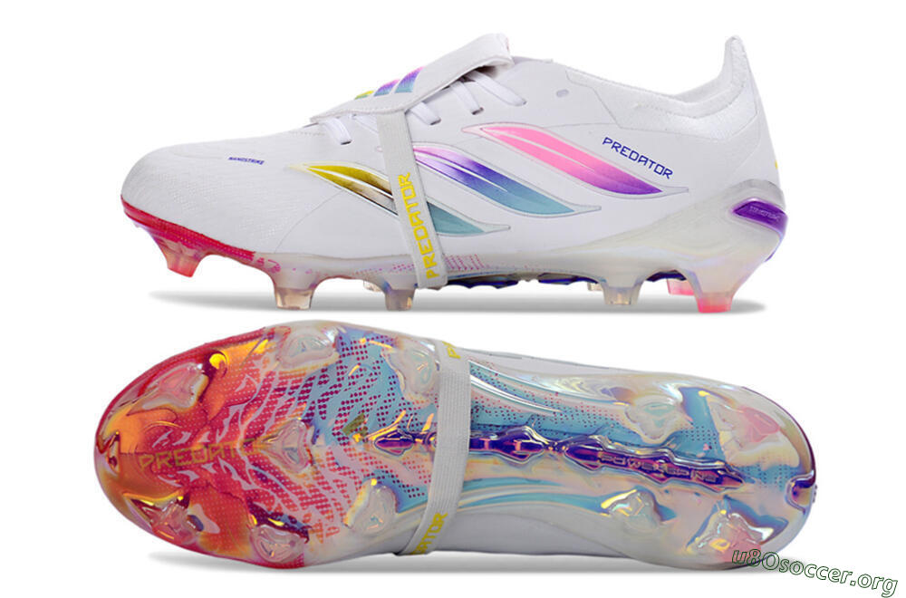 Adidas Predator 26 Elite Fold-Over Tongue FG Football Boots - White/Iridescent Fusion/Neon Bright 1
