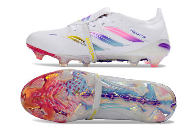 Adidas Predator 26 Elite Fold-Over Tongue FG Football Boots - White/Iridescent Fusion/Neon Bright