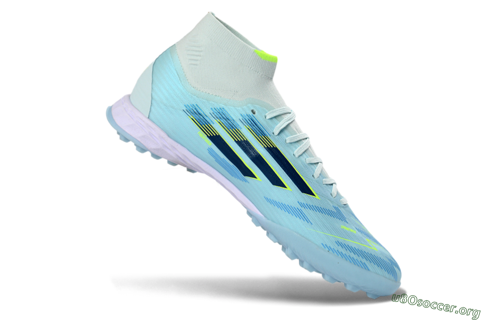 Adidas F50 Elite Mid TF Football Shoes - Blue/Light Blue/Neon Yellow 4