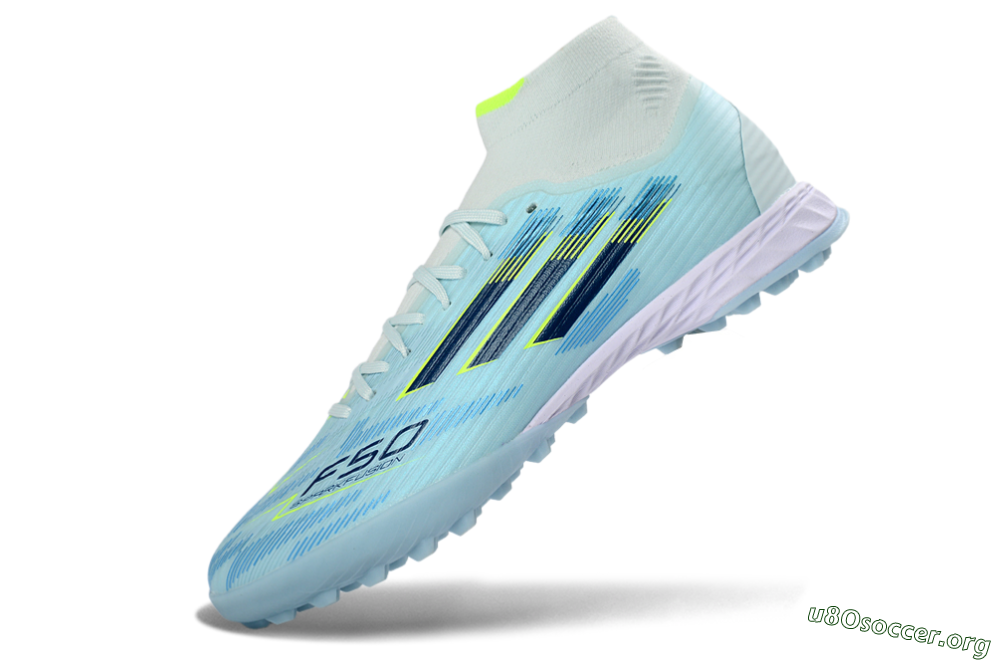 Adidas F50 Elite Mid TF Football Shoes - Blue/Light Blue/Neon Yellow 5