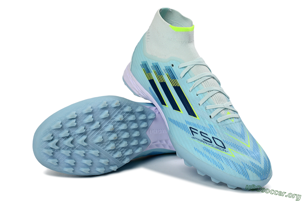 Adidas F50 Elite Mid TF Football Shoes - Blue/Light Blue/Neon Yellow 0