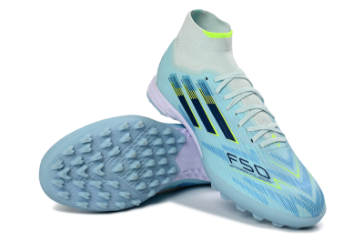 Adidas F50 Elite Mid TF Football Shoes - Blue/Light Blue/Neon Yellow