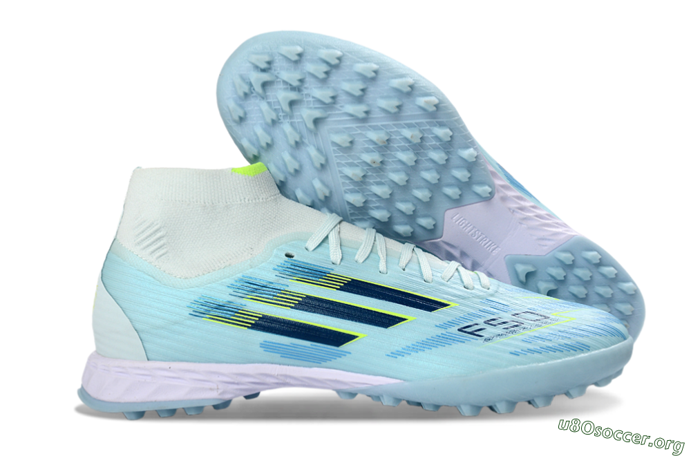 Adidas F50 Elite Mid TF Football Shoes - Blue/Light Blue/Neon Yellow 2