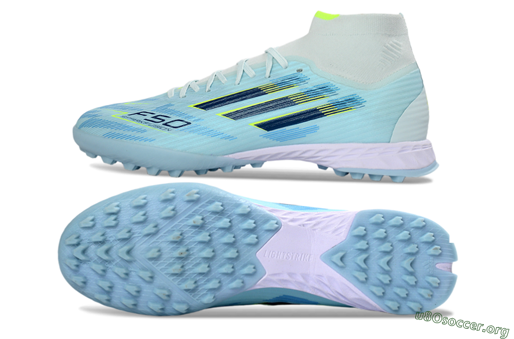 Adidas F50 Elite Mid TF Football Shoes - Blue/Light Blue/Neon Yellow 1