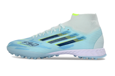 Adidas F50 Elite Mid TF Football Shoes - Blue/Light Blue/Neon Yellow