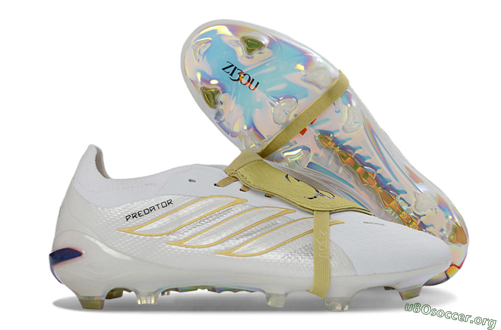 Adidas Predator 26 Elite Fold-Over Tongue FG Football Boots - White/Gold Reflective/Light Cream 2