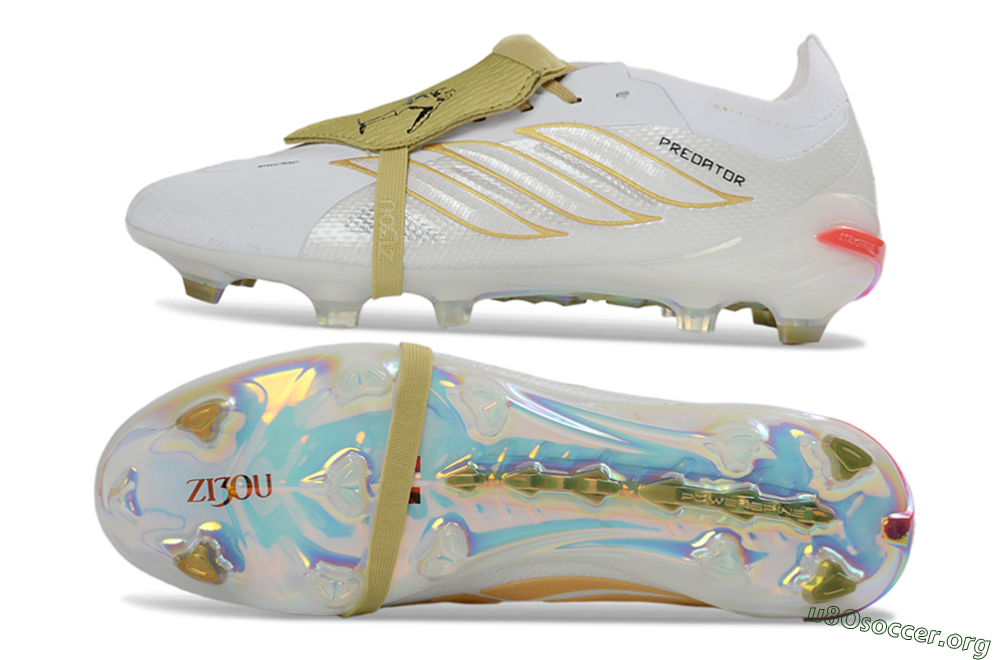 Adidas Predator 26 Elite Fold-Over Tongue FG Football Boots - White/Gold Reflective/Light Cream 1