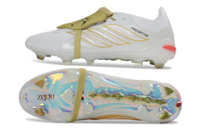 Adidas Predator 26 Elite Fold-Over Tongue FG Football Boots - White/Gold Reflective/Light Cream