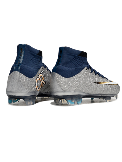 Nike Zoom Mercurial Superfly 4 Elite FG Football Boots - Gray/Navy Blue/Metallic Silver