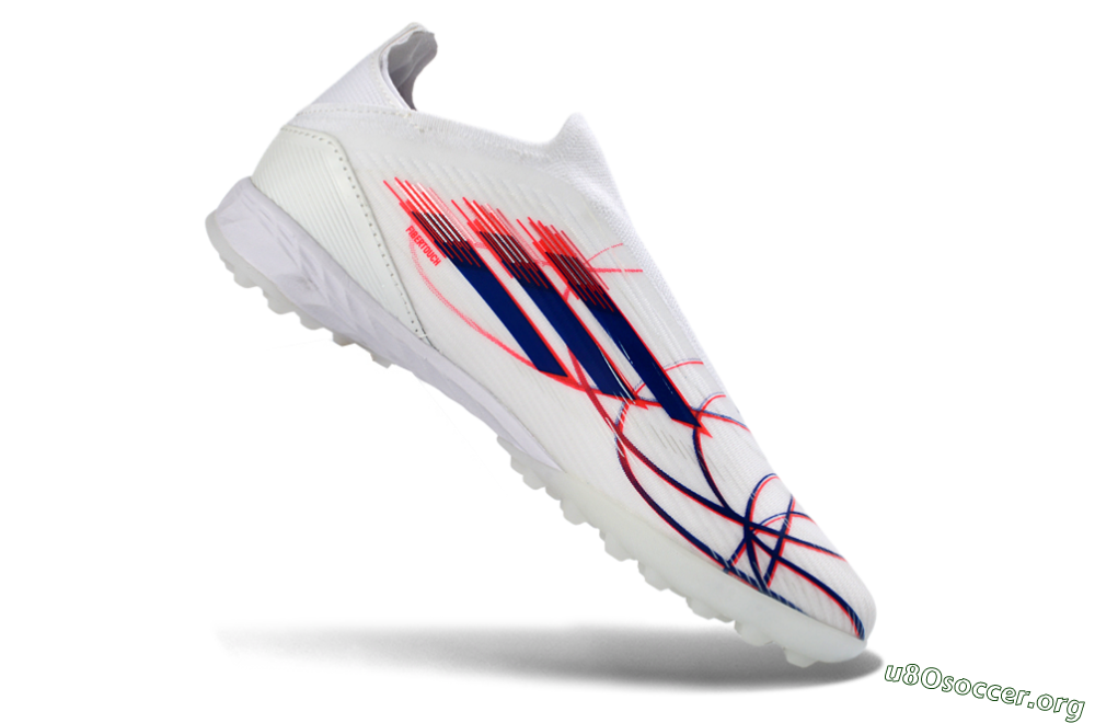 Adidas F50 Elite Laceless TF Football Shoes - White/Electric Red/Navy Blue 5