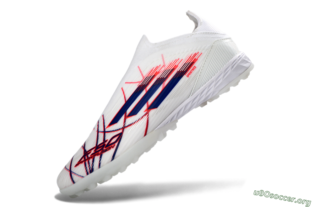 Adidas F50 Elite Laceless TF Football Shoes - White/Electric Red/Navy Blue 6