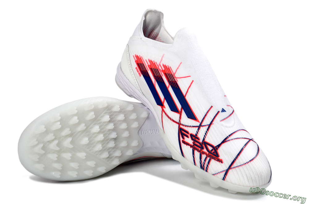Adidas F50 Elite Laceless TF Football Shoes - White/Electric Red/Navy Blue 4