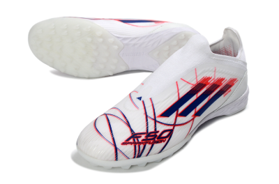 Adidas F50 Elite Laceless TF Football Shoes - White/Electric Red/Navy Blue
