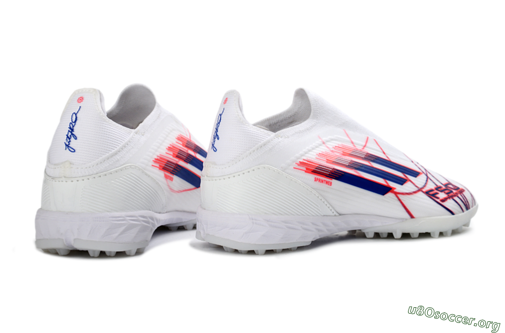 Adidas F50 Elite Laceless TF Football Shoes - White/Electric Red/Navy Blue 7