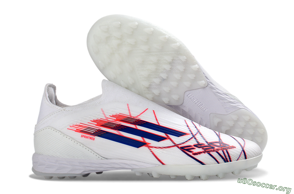 Adidas F50 Elite Laceless TF Football Shoes - White/Electric Red/Navy Blue 2