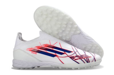 Adidas F50 Elite Laceless TF Football Shoes - White/Electric Red/Navy Blue