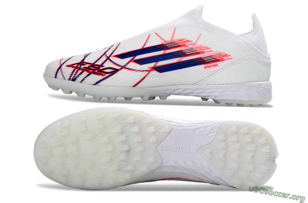Adidas F50 Elite Laceless TF Football Shoes - White/Electric Red/Navy Blue 1