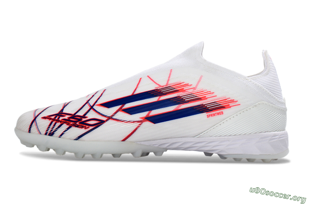 Adidas F50 Elite Laceless TF Football Shoes - White/Electric Red/Navy Blue 3