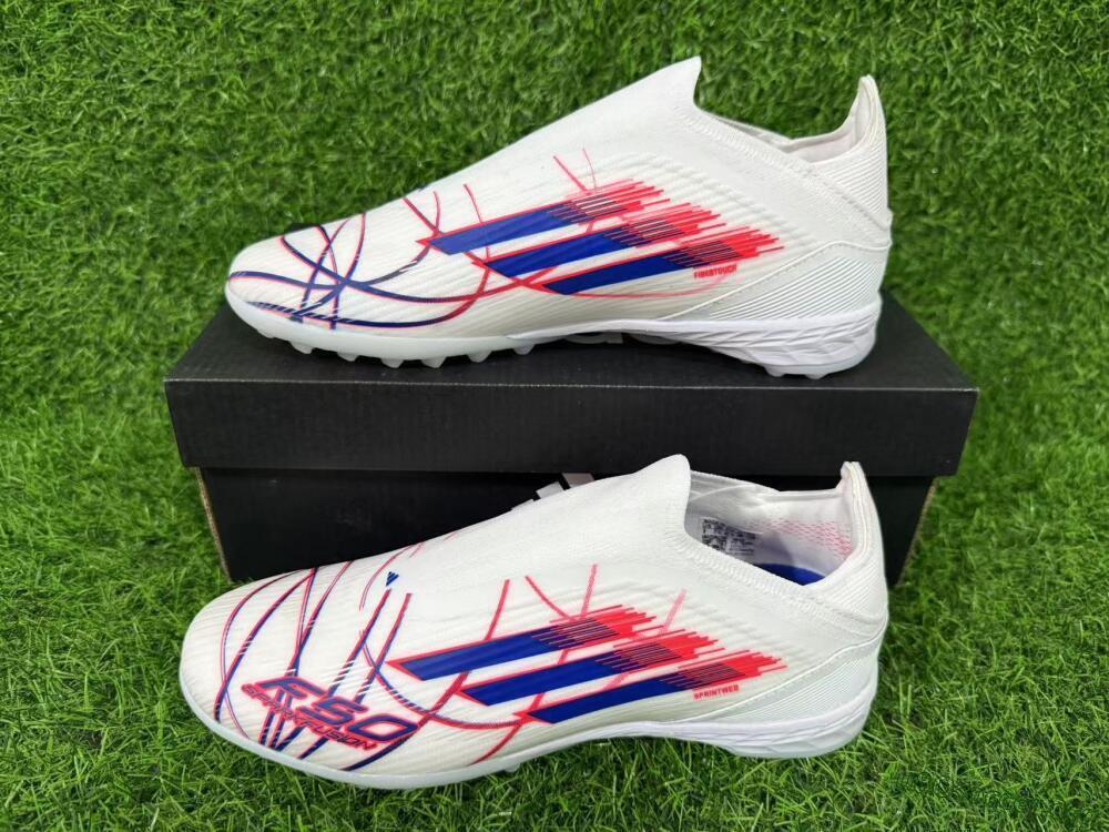 Adidas F50 Elite Laceless TF Football Shoes - White/Electric Red/Navy Blue