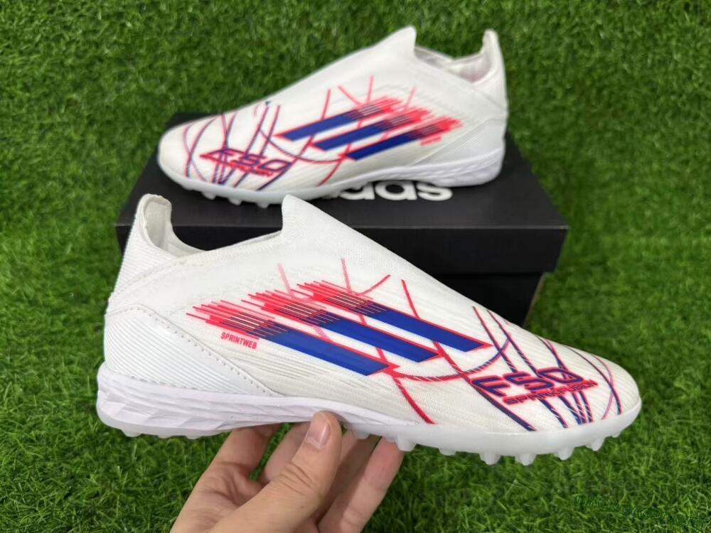 Adidas F50 Elite Laceless TF Football Shoes - White/Electric Red/Navy Blue