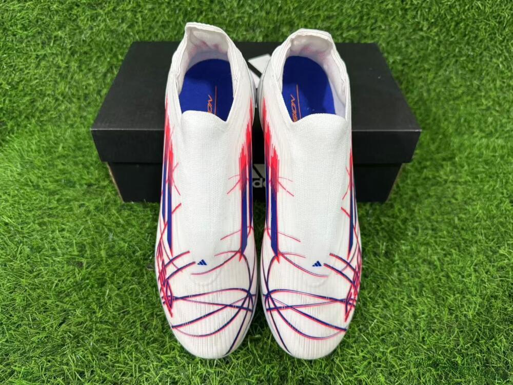 Adidas F50 Elite Laceless TF Football Shoes - White/Electric Red/Navy Blue