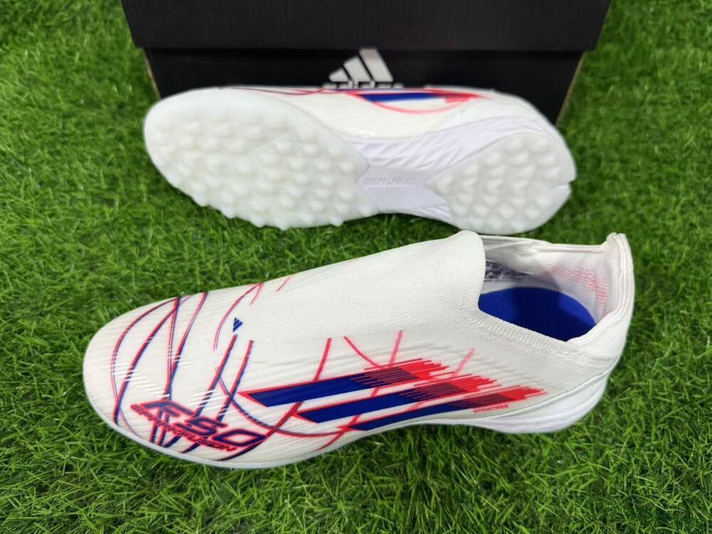 Adidas F50 Elite Laceless TF Football Shoes - White/Electric Red/Navy Blue