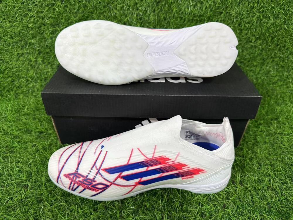 Adidas F50 Elite Laceless TF Football Shoes - White/Electric Red/Navy Blue