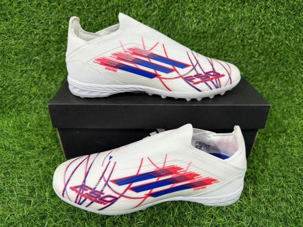 Adidas F50 Elite Laceless TF Football Shoes - White/Electric Red/Navy Blue