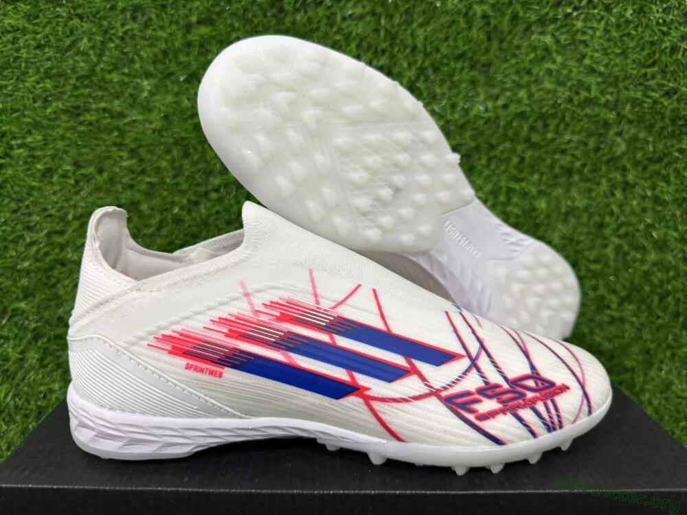Adidas F50 Elite Laceless TF Football Shoes - White/Electric Red/Navy Blue