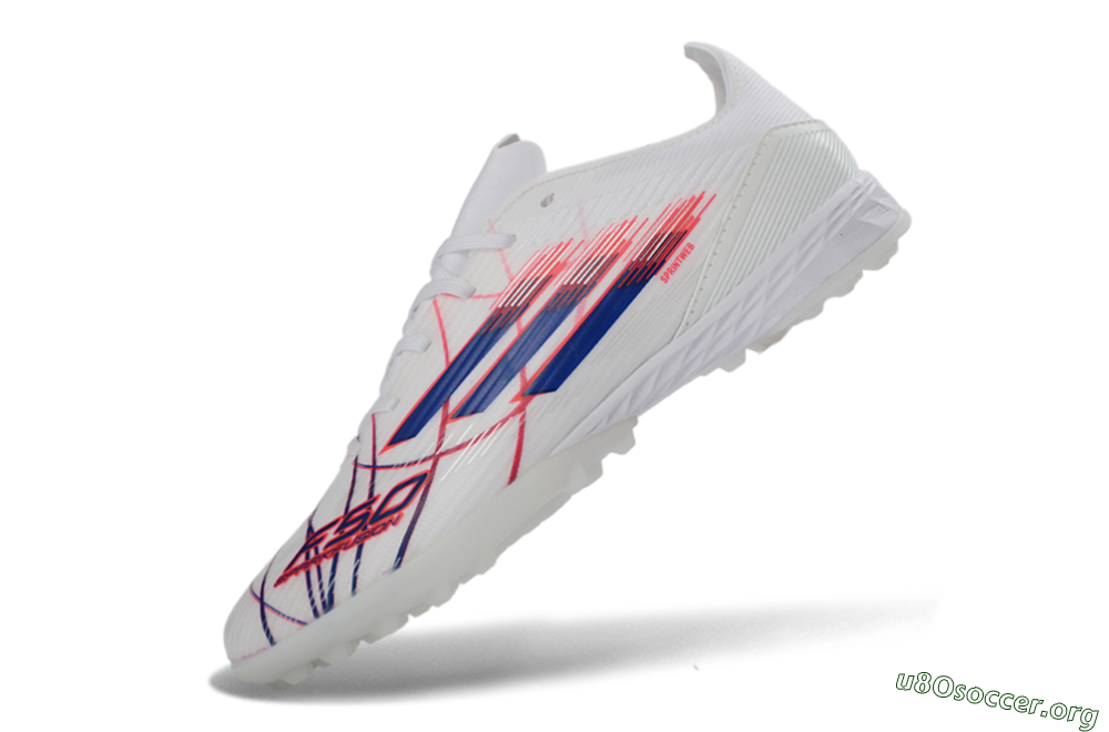 Adidas F50 Pro TF Football Shoes - White/Electric Blue/Crimson Red 6