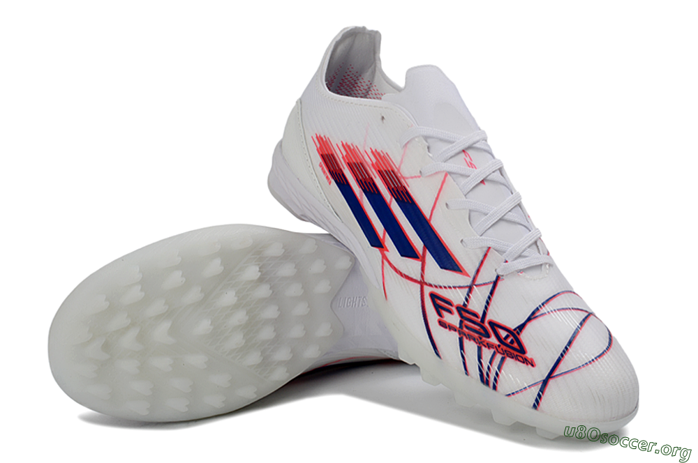 Adidas F50 Pro TF Football Shoes - White/Electric Blue/Crimson Red 4