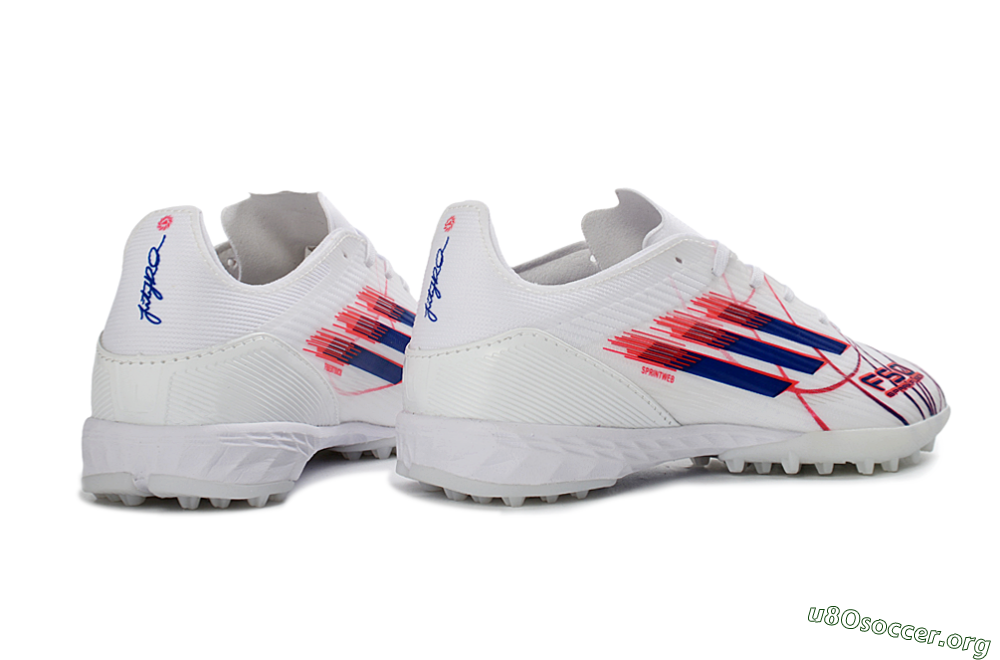 Adidas F50 Pro TF Football Shoes - White/Electric Blue/Crimson Red 7