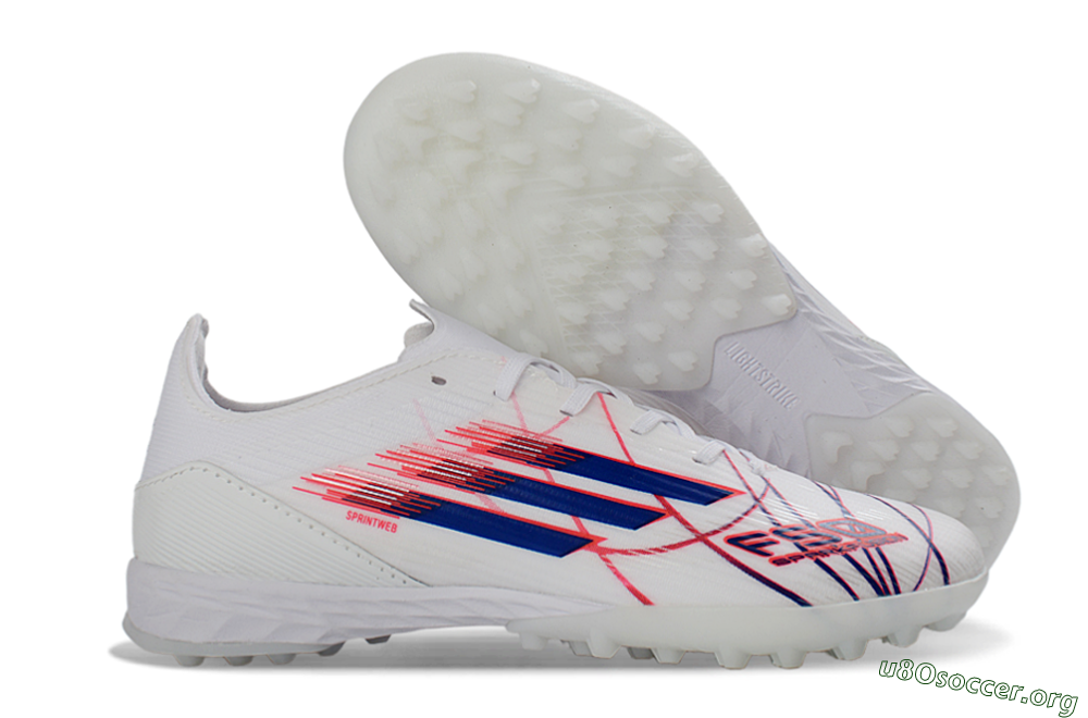 Adidas F50 Pro TF Football Shoes - White/Electric Blue/Crimson Red 2