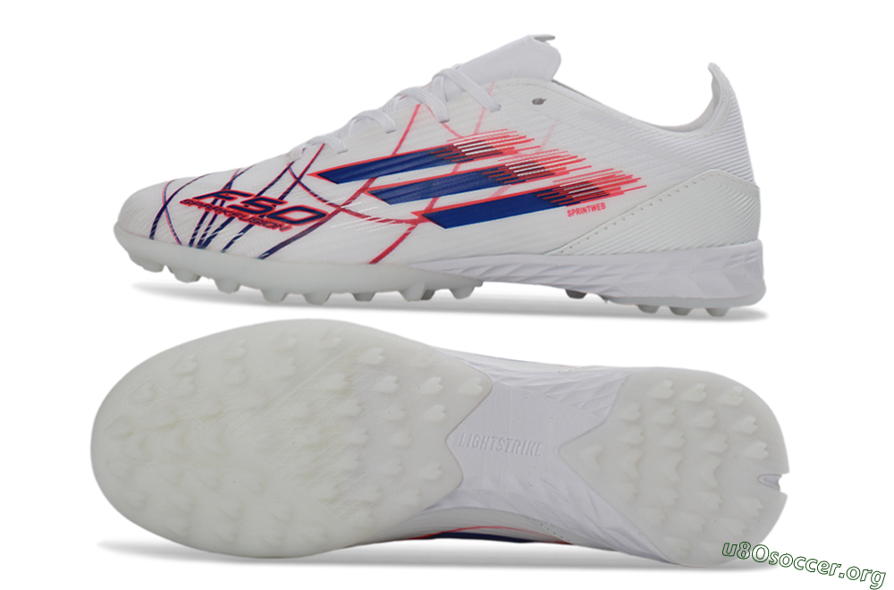 Adidas F50 Pro TF Football Shoes - White/Electric Blue/Crimson Red 1