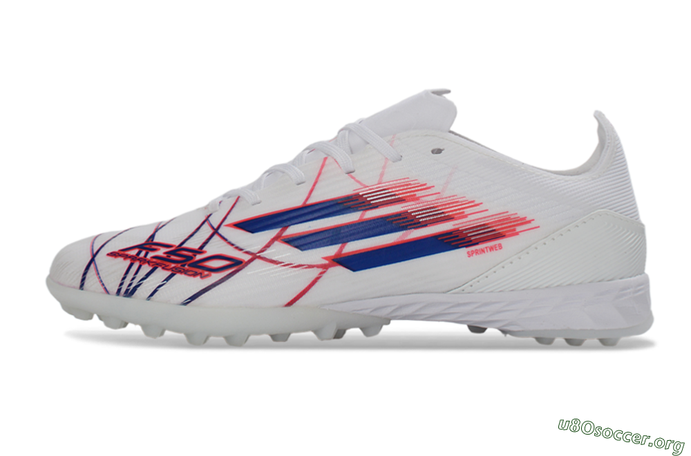 Adidas F50 Pro TF Football Shoes - White/Electric Blue/Crimson Red 3