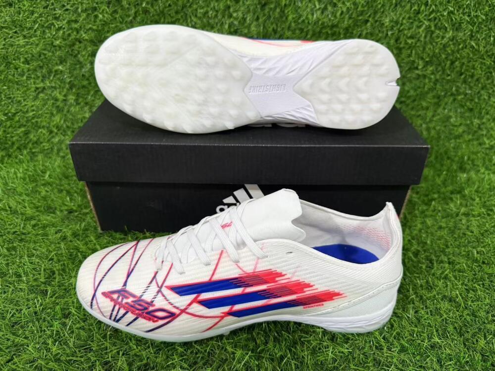 Adidas F50 Pro TF Football Shoes - White/Electric Blue/Crimson Red