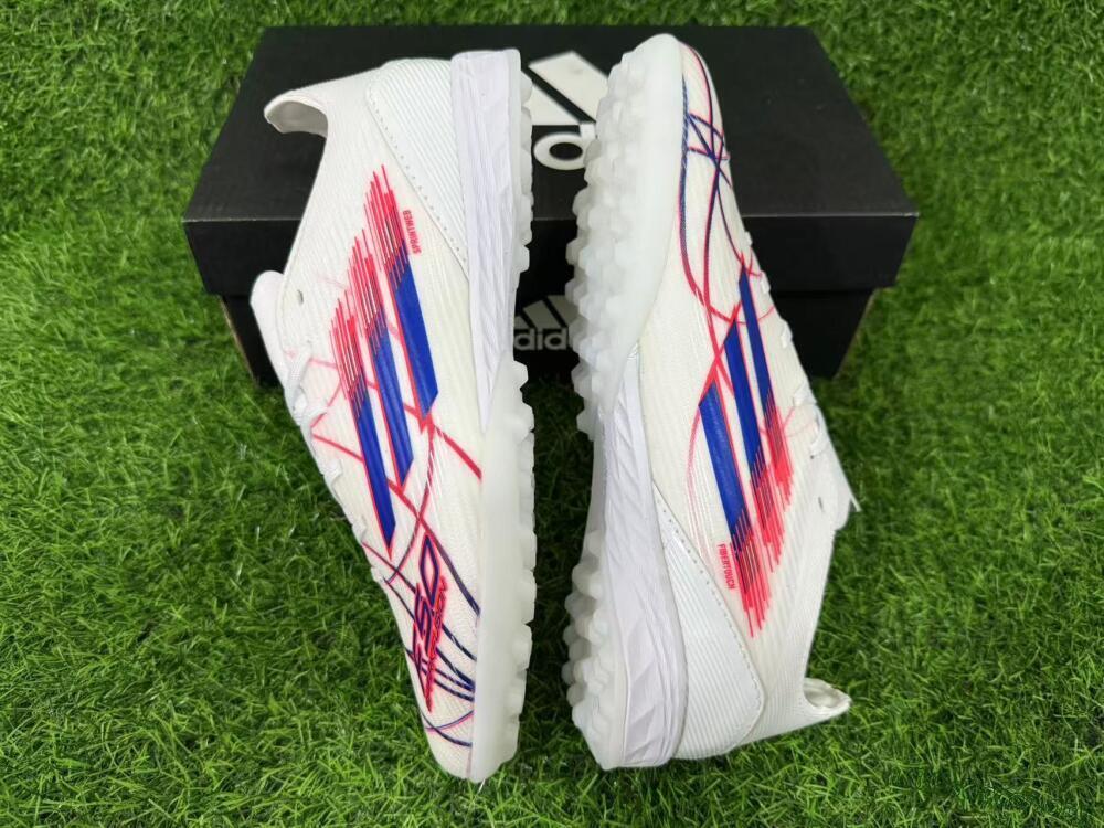 Adidas F50 Pro TF Football Shoes - White/Electric Blue/Crimson Red