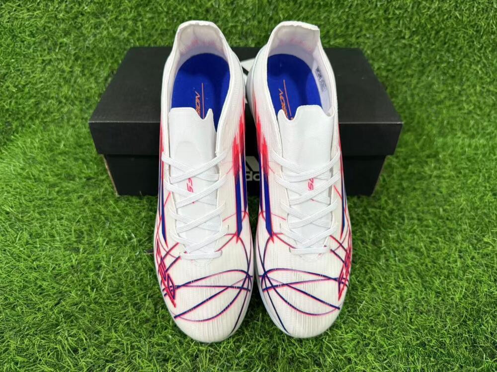 Adidas F50 Pro TF Football Shoes - White/Electric Blue/Crimson Red