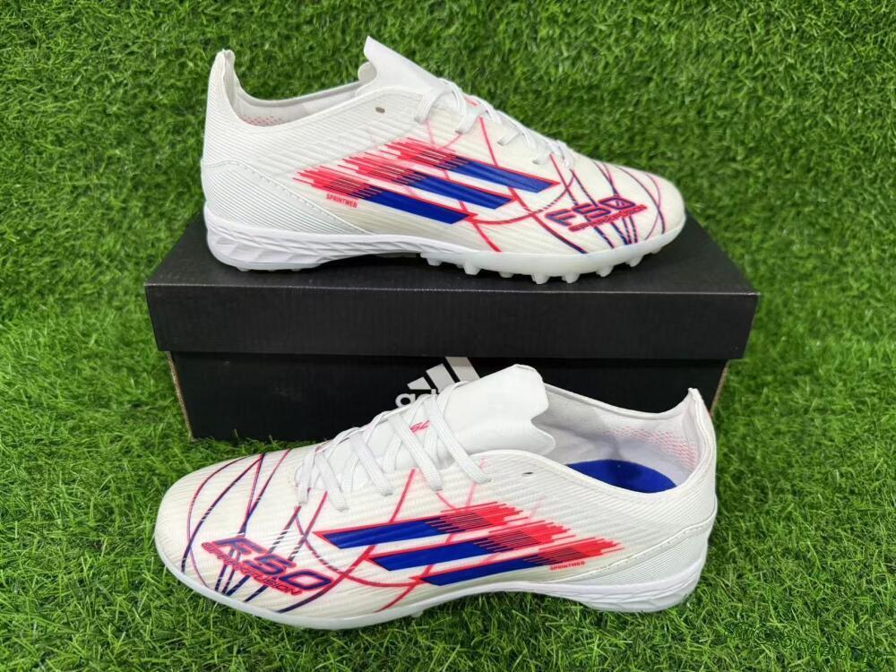 Adidas F50 Pro TF Football Shoes - White/Electric Blue/Crimson Red
