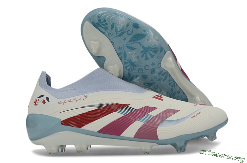 Adidas Predator 26 Elite Laceless FG Football Boots - White/Berry Blast/Sky Blue 2