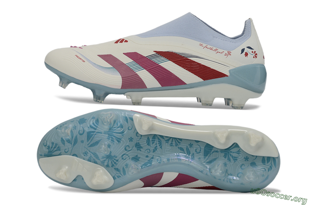 Adidas Predator 26 Elite Laceless FG Football Boots - White/Berry Blast/Sky Blue 1