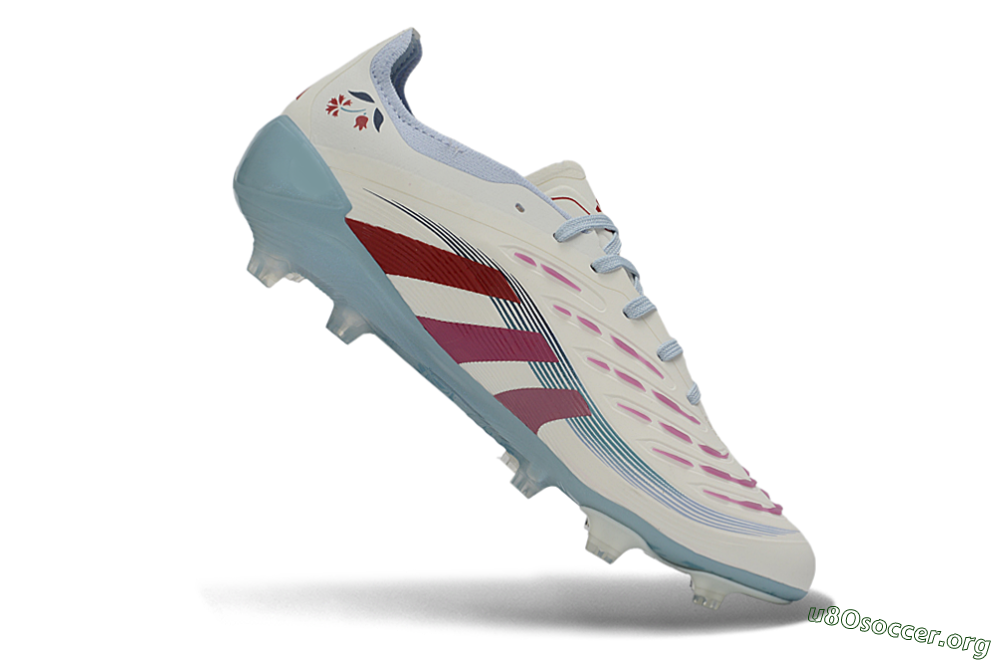 Adidas Predator 26 Elite FG Football Boots - White/Blush Pink/Light Blue 4