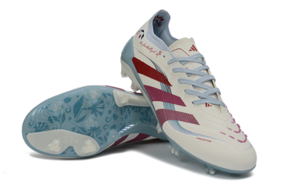 Adidas Predator 26 Elite FG Football Boots - White/Blush Pink/Light Blue