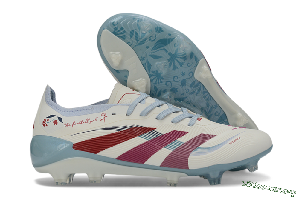 Adidas Predator 26 Elite FG Football Boots - White/Blush Pink/Light Blue 2