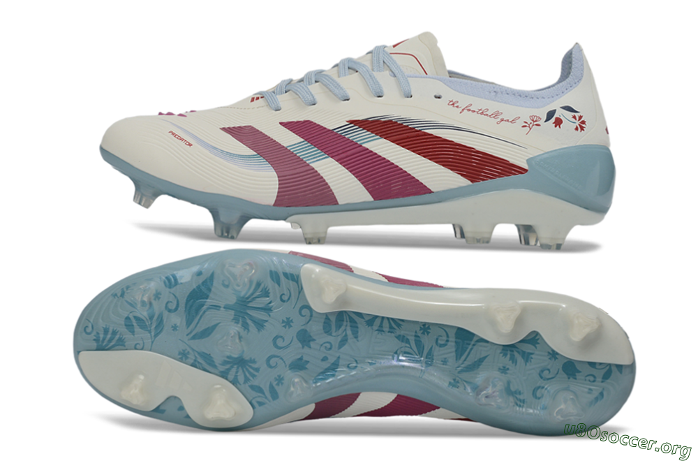 Adidas Predator 26 Elite FG Football Boots - White/Blush Pink/Light Blue 1