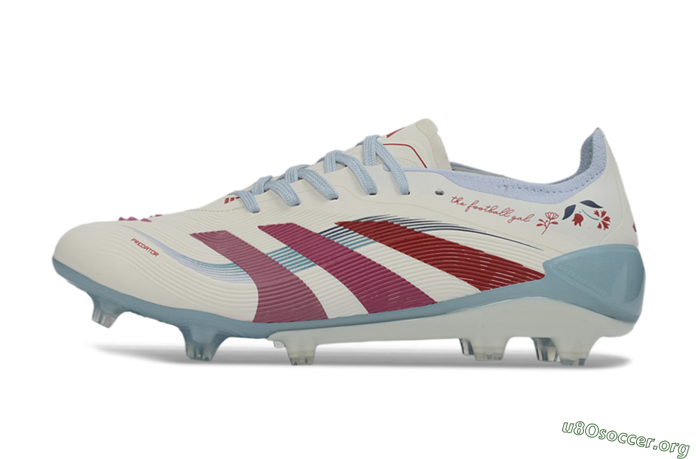 Adidas Predator 26 Elite FG Football Boots - White/Blush Pink/Light Blue 3